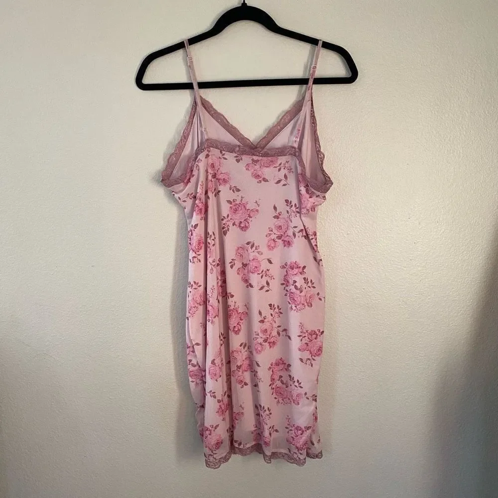 Wild Fable Pink Rose Lace Trim Chemise